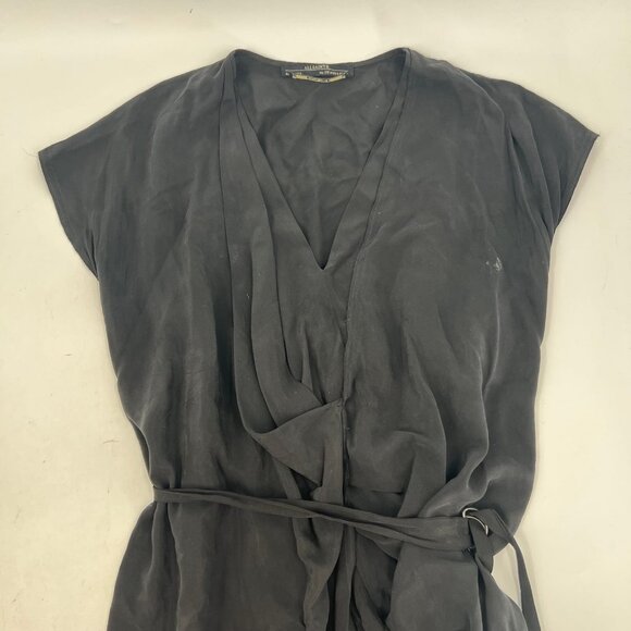 All Saints Black Dee Dee Silk Belted Mini Dress | Size 6 - Picture 7 of 8
